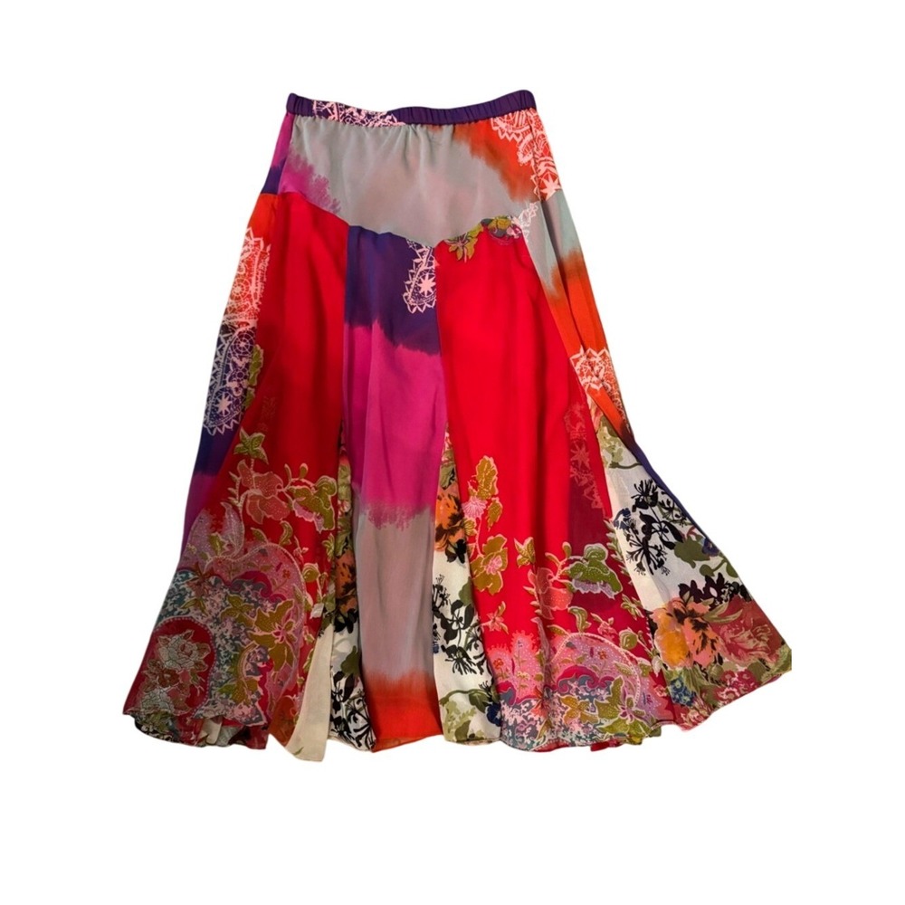 Tunique Womens Patchwork Floral Maxi Skirt Sz L  Boho Colorful Flowy Hippie